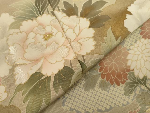 平和屋着物●訪問着　作家物　駒刺繍　立波草花文　金彩　仮絵羽　正絹　逸品　未使用　AABK1827cs