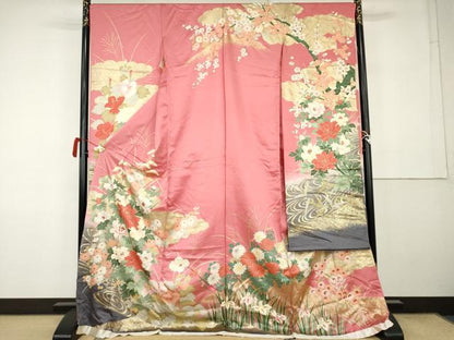平和屋着物●豪華振袖　流水枝花文　暈し染め　金彩　仮絵羽　逸品　未使用　AABK1828cs