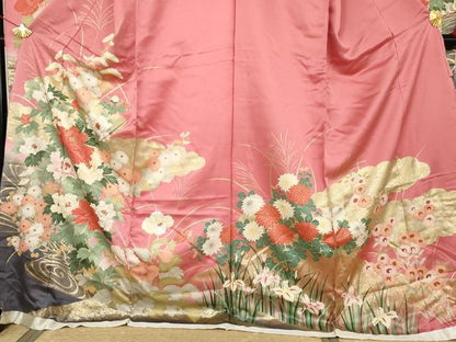 平和屋着物●豪華振袖　流水枝花文　暈し染め　金彩　仮絵羽　逸品　未使用　AABK1828cs