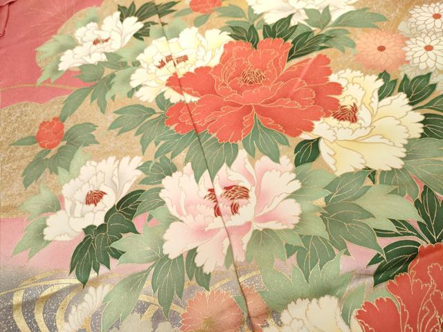 平和屋着物●豪華振袖　流水枝花文　暈し染め　金彩　仮絵羽　逸品　未使用　AABK1828cs