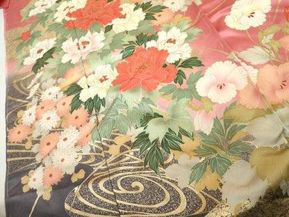 平和屋着物●豪華振袖　流水枝花文　暈し染め　金彩　仮絵羽　逸品　未使用　AABK1828cs
