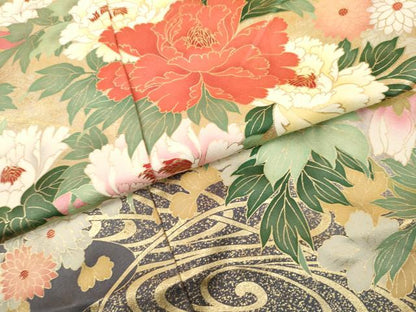 平和屋着物●豪華振袖　流水枝花文　暈し染め　金彩　仮絵羽　逸品　未使用　AABK1828cs