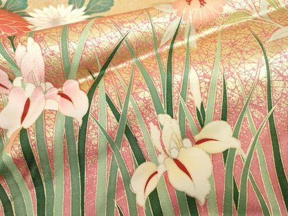 平和屋着物●豪華振袖　流水枝花文　暈し染め　金彩　仮絵羽　逸品　未使用　AABK1828cs