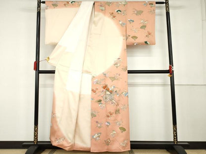 平和屋着物●訪問着　駒刺繍　扇面花車文　暈し染め　金彩　正絹　逸品　AABK1829cs