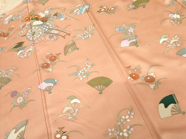 平和屋着物●訪問着　駒刺繍　扇面花車文　暈し染め　金彩　正絹　逸品　AABK1829cs