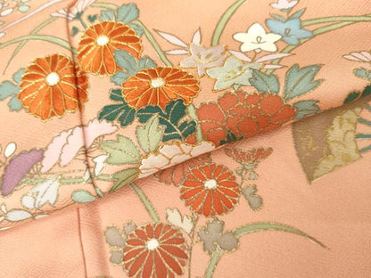 平和屋着物●訪問着　駒刺繍　扇面花車文　暈し染め　金彩　正絹　逸品　AABK1829cs