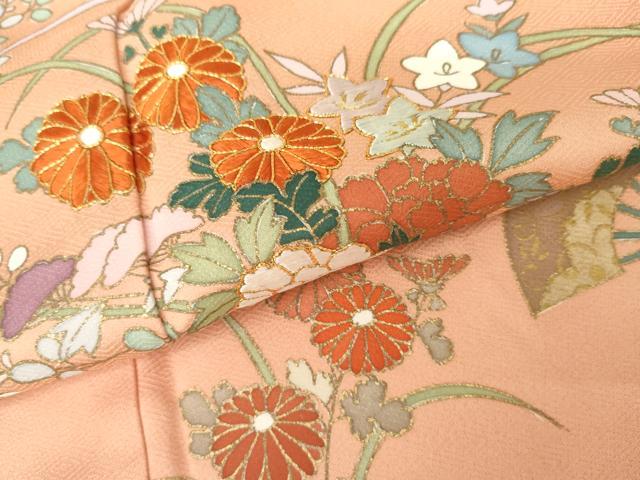 平和屋着物●訪問着　駒刺繍　扇面花車文　暈し染め　金彩　正絹　逸品　AABK1829cs