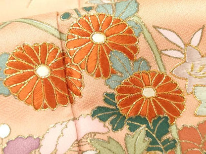 平和屋着物●訪問着　駒刺繍　扇面花車文　暈し染め　金彩　正絹　逸品　AABK1829cs