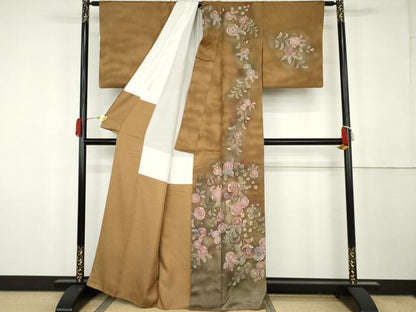 平和屋着物●訪問着　辻が花　暈し染め　金彩　金通し地　正絹　逸品　AABK1832cs