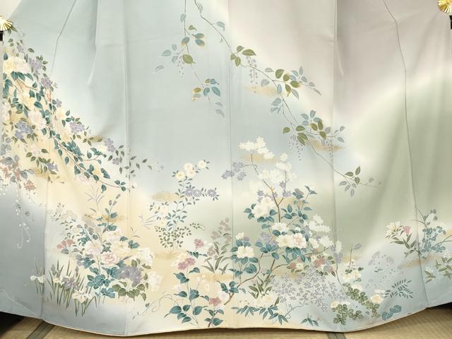 平和屋着物●訪問着　友禅　枝花文　暈し染め　金彩　正絹　逸品　未使用　AABK1834cs