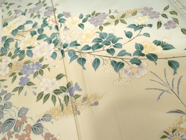 平和屋着物●訪問着　友禅　枝花文　暈し染め　金彩　正絹　逸品　未使用　AABK1834cs