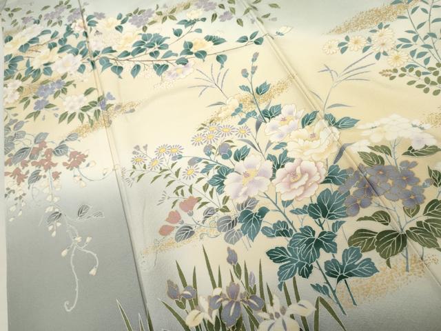 平和屋着物●訪問着　友禅　枝花文　暈し染め　金彩　正絹　逸品　未使用　AABK1834cs