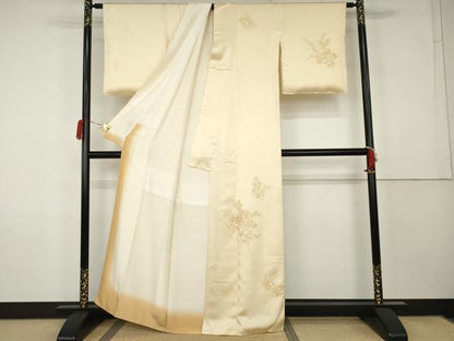 平和屋着物●訪問着　駒刺繍　総刺繍　草花文　正絹　逸品　AABK1835cs