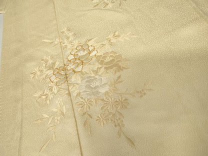 平和屋着物●訪問着　駒刺繍　総刺繍　草花文　正絹　逸品　AABK1835cs