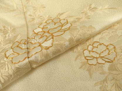 平和屋着物●訪問着　駒刺繍　総刺繍　草花文　正絹　逸品　AABK1835cs