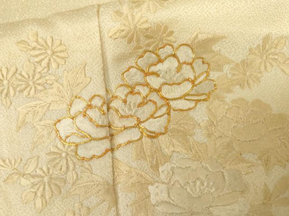 平和屋着物●訪問着　駒刺繍　総刺繍　草花文　正絹　逸品　AABK1835cs