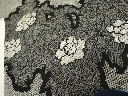 平和屋着物●訪問着　総絞り　草花文　黒地　正絹　逸品　AABK1836cs