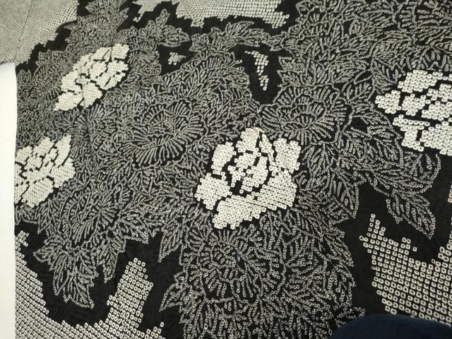 平和屋着物●訪問着　総絞り　草花文　黒地　正絹　逸品　AABK1836cs
