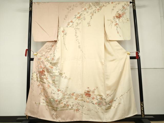 平和屋着物●訪問着　エ霞雪輪草花文　暈し染め　金銀彩　正絹　逸品　AABK1838cs