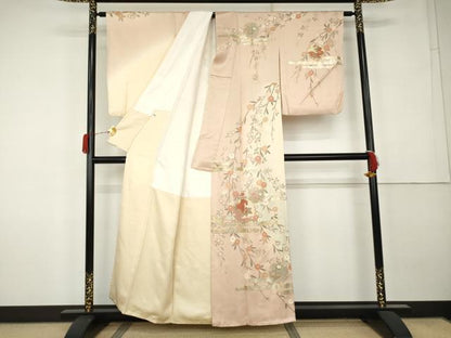 平和屋着物●訪問着　エ霞雪輪草花文　暈し染め　金銀彩　正絹　逸品　AABK1838cs