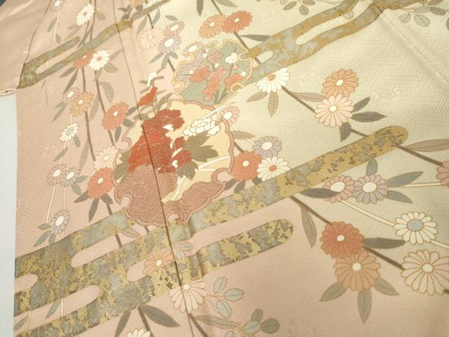 平和屋着物●訪問着　エ霞雪輪草花文　暈し染め　金銀彩　正絹　逸品　AABK1838cs