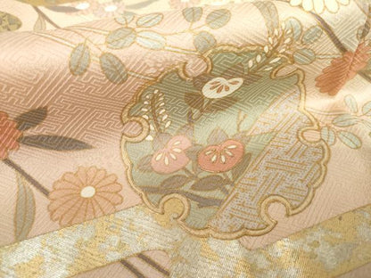 平和屋着物●訪問着　エ霞雪輪草花文　暈し染め　金銀彩　正絹　逸品　AABK1838cs