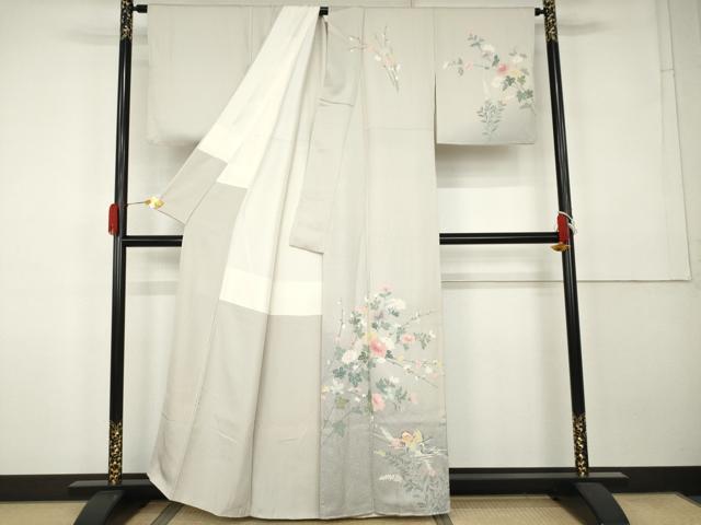 平和屋着物●訪問着　友禅　鴛鴦枝花文　暈し染め　正絹　逸品　AABK1839cs