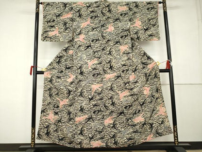 平和屋着物●上質な小紋　型染め　飛鶴文　正絹　逸品　AABK1840cs