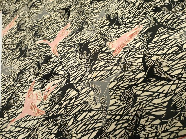 平和屋着物●上質な小紋　型染め　飛鶴文　正絹　逸品　AABK1840cs