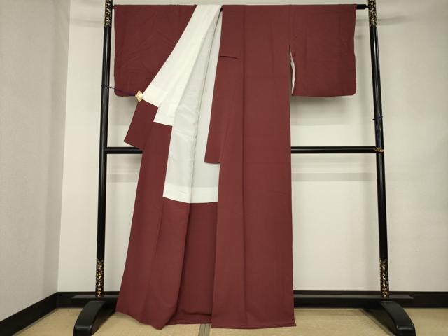 平和屋着物●上質な色無地　葡萄茶色　正絹　逸品　AABK1841ck