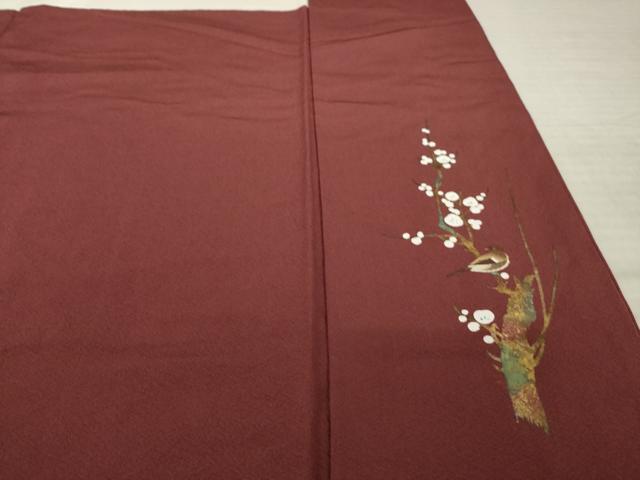 平和屋着物●上質な色無地　葡萄茶色　正絹　逸品　AABK1841ck