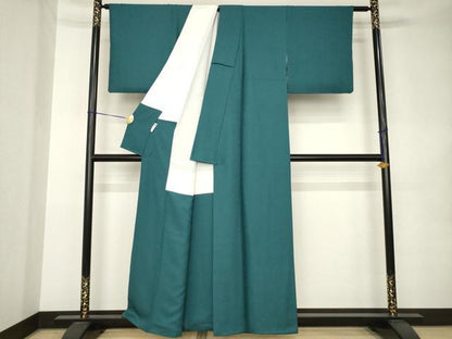 平和屋着物●上質な色無地　草花地紋　高麗納戸色　正絹　逸品　AABK1843ck