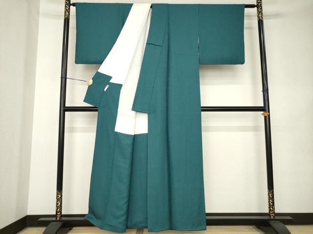 平和屋着物●上質な色無地　草花地紋　高麗納戸色　正絹　逸品　AABK1843ck