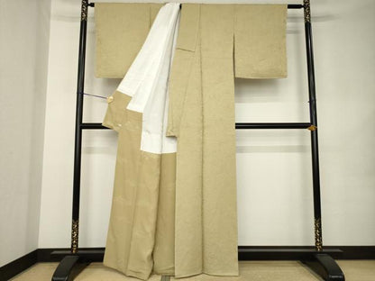 平和屋着物●上質な色無地　遠山風景地紋　榛色　正絹　逸品　AABK1844ck