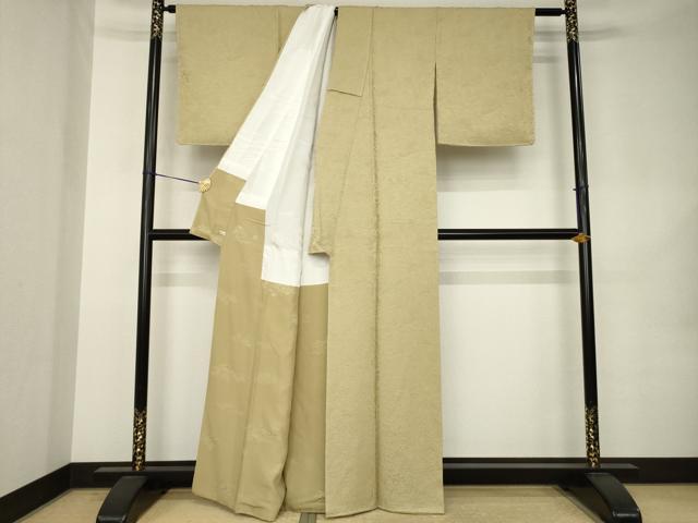 平和屋着物●上質な色無地　遠山風景地紋　榛色　正絹　逸品　AABK1844ck