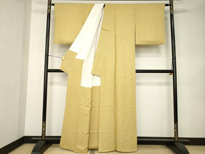 平和屋着物●上質な色無地　御所車花地紋　飴色　さが美扱い　正絹　逸品　AABK1849ck