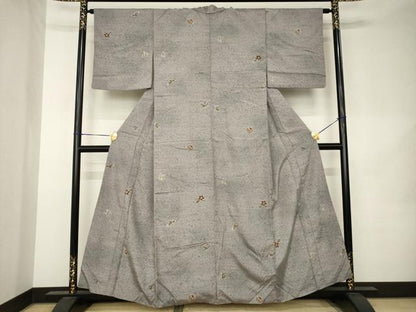 平和屋着物●上質な小紋　紬地　花蝶文　正絹　逸品　AABK1850ck
