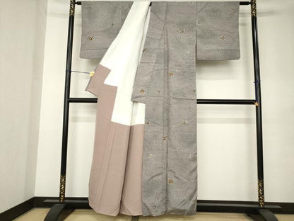 平和屋着物●上質な小紋　紬地　花蝶文　正絹　逸品　AABK1850ck
