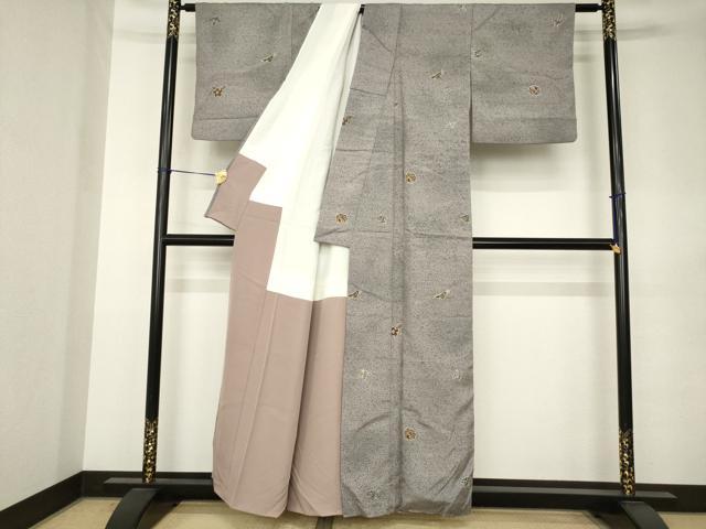 平和屋着物●上質な小紋　紬地　花蝶文　正絹　逸品　AABK1850ck