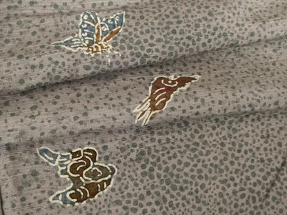 平和屋着物●上質な小紋　紬地　花蝶文　正絹　逸品　AABK1850ck