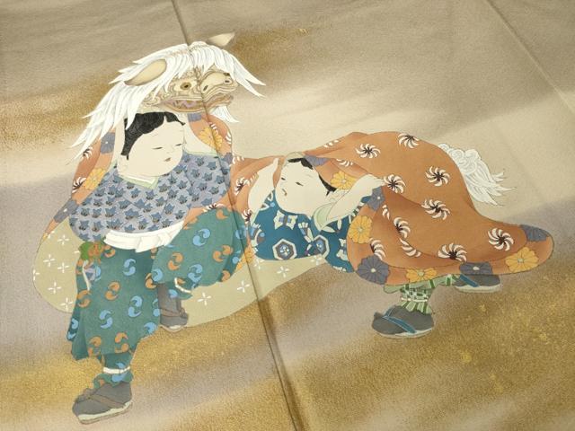 平和屋着物●京童人形絵師　高橋翠延　色留袖　二人羽織　金彩　正絹　逸品　AABK1851ck