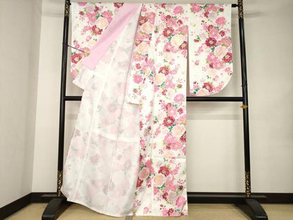 平和屋着物●小振袖　二尺袖　舞花文　薔薇　バラ　金彩　洗える着物　AABK1855ck