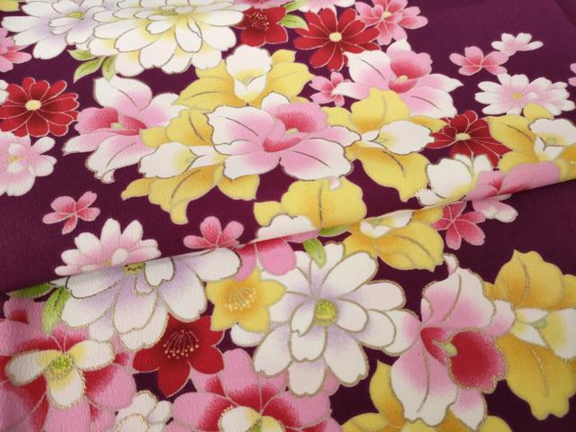 平和屋着物●小振袖　二尺袖　舞花文　金彩　洗える着物　AABK1857ck