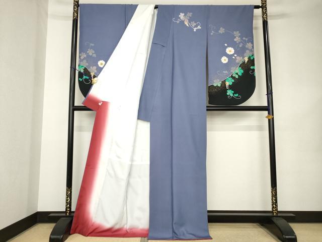 平和屋着物●小振袖　二尺袖　花蔦葉文　洗える着物　AABK1858ck