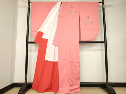 平和屋着物●小振袖　二尺袖　花丸文　洗える着物　AABK1859ck