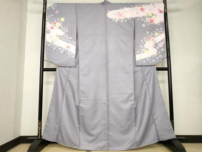 平和屋着物●小振袖　二尺袖　流水花文　金彩　洗える着物　AABK1860ck