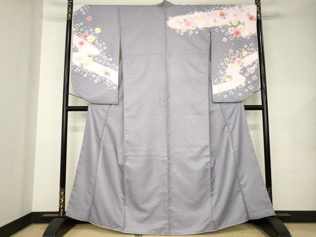 平和屋着物●小振袖　二尺袖　流水花文　金彩　洗える着物　AABK1860ck