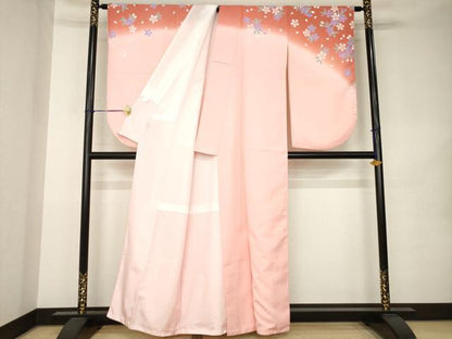 平和屋着物●小振袖　二尺袖　舞花文　暈し染め　洗える着物　AABK1861ck