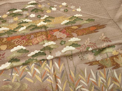 平和屋着物●豪華色留袖　駒刺繍　吉祥文　正絹　逸品　AABK1864ck