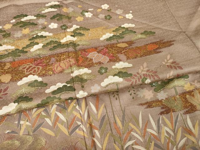 平和屋着物●豪華色留袖　駒刺繍　吉祥文　正絹　逸品　AABK1864ck